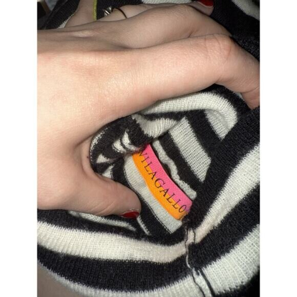 Vilagallo Women’s Black White Yellow Turtleneck Striped Sweater Large Wool Blend - Picture 6 of 6